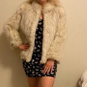 🍄 SAGA FOX Blue Fox Genuine Fur Cream/White Colored Coat